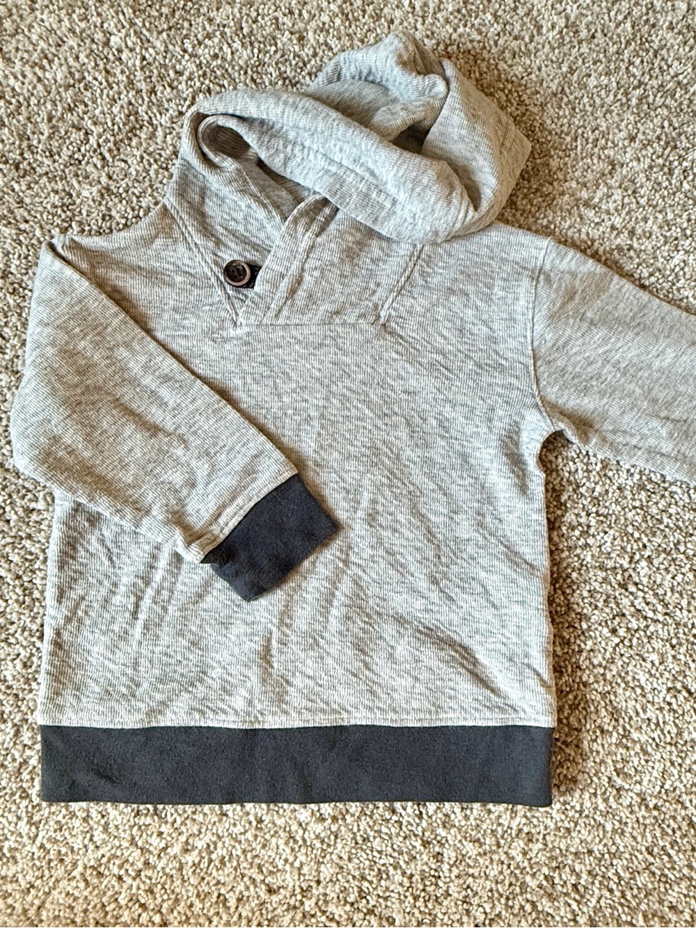 Gray Hooded Pullover with Dark Trim